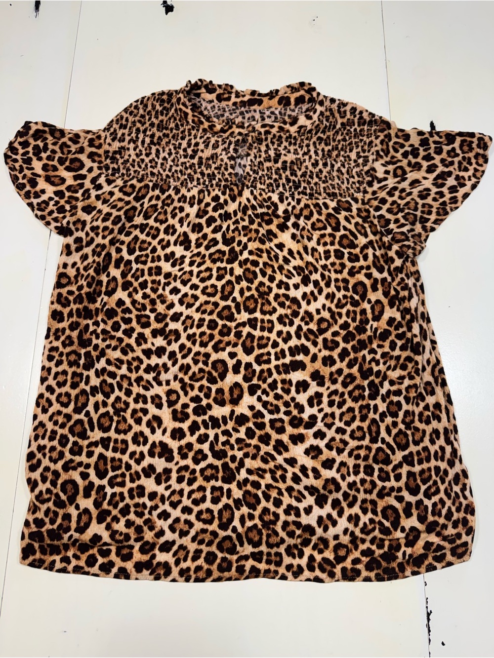 torrid Leopard Print Smocked Short Sleeve Blouse - Brown & Black